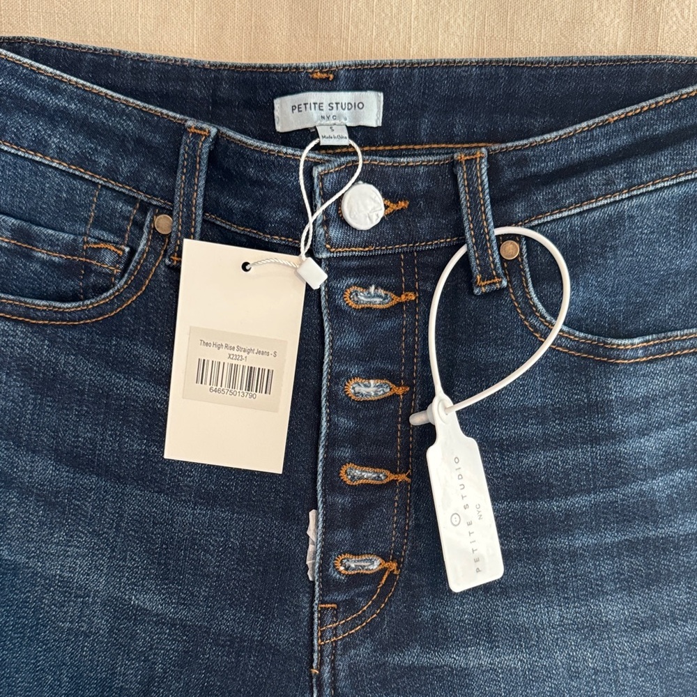 Petite Studio NYC NWT High Rise Dark Blue Straight Jeans